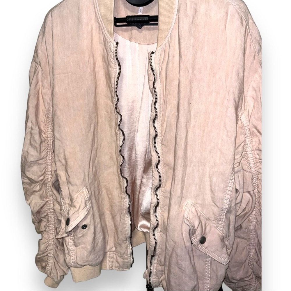Free People Jacket Women Small Bomber Ruched Oversized Slouchy Linen Xs - Picture 7 of 7